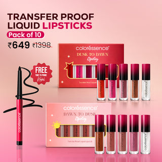 Transfer Proof Liquid Lipstick combo of 10 + FREE Kajal Pencil