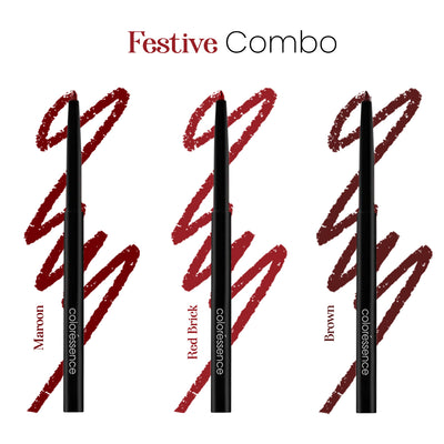 The Fuller Pout Combo - Lip Liner Pencil (Combo of 3 Bold, Nude & Festive Shades)