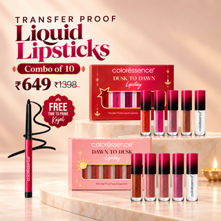 Transfer Proof Liquid Lipstick combo of 10 + FREE Kajal Pencil