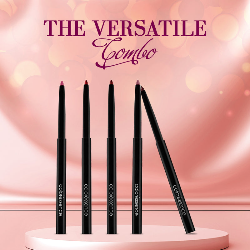 The Versatile Combo - Lip Liner Pencils (Combo of 5 Bold, Bright & Nude Shades)